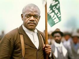 histórico colori foto do uma homem conduzindo uma protesto ai generativo