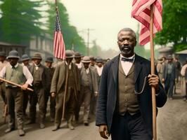 histórico colori foto do uma homem conduzindo uma protesto ai generativo