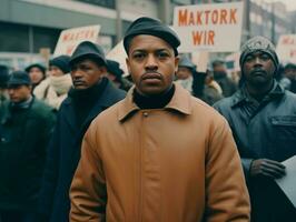 histórico colori foto do uma homem conduzindo uma protesto ai generativo