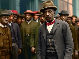 histórico colori foto do uma homem conduzindo uma protesto ai generativo