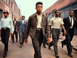 histórico colori foto do uma homem conduzindo uma protesto ai generativo