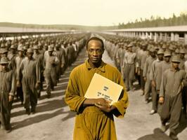 histórico colori foto do uma homem conduzindo uma protesto ai generativo