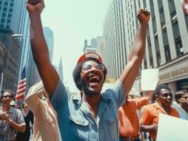 histórico colori foto do uma homem conduzindo uma protesto ai generativo