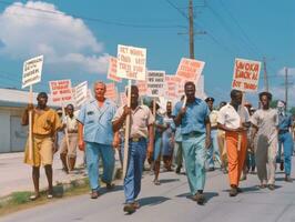 histórico colori foto do uma homem conduzindo uma protesto ai generativo