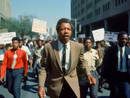 histórico colori foto do uma homem conduzindo uma protesto ai generativo