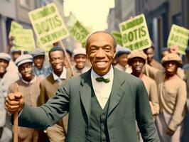 histórico colori foto do uma homem conduzindo uma protesto ai generativo