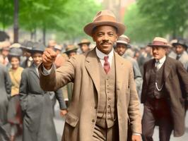 histórico colori foto do uma homem conduzindo uma protesto ai generativo