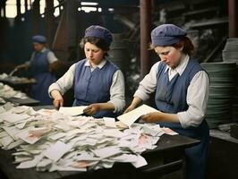 histórico colori foto do uma mulher diariamente trabalhos dentro a passado ai generativo