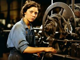 histórico colori foto do uma mulher diariamente trabalhos dentro a passado ai generativo