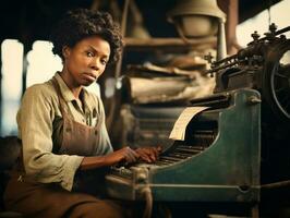 histórico colori foto do uma mulher diariamente trabalhos dentro a passado ai generativo