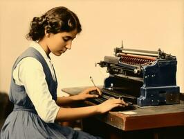 histórico colori foto do uma mulher diariamente trabalhos dentro a passado ai generativo