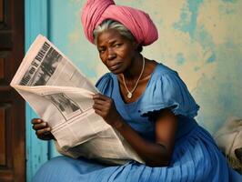 histórico colori foto do uma mulher diariamente trabalhos dentro a passado ai generativo