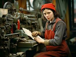 histórico colori foto do uma mulher diariamente trabalhos dentro a passado ai generativo