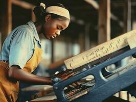 histórico colori foto do uma mulher diariamente trabalhos dentro a passado ai generativo