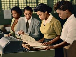 histórico colori foto do uma mulher diariamente trabalhos dentro a passado ai generativo