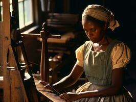 histórico colori foto do uma mulher diariamente trabalhos dentro a passado ai generativo