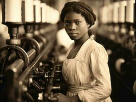 histórico colori foto do uma mulher diariamente trabalhos dentro a passado ai generativo