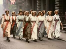 histórico colori foto do uma mulher conduzindo uma protesto ai generativo