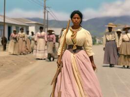 histórico colori foto do uma mulher conduzindo uma protesto ai generativo