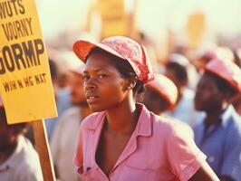 histórico colori foto do uma mulher conduzindo uma protesto ai generativo