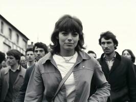 histórico colori foto do uma mulher conduzindo uma protesto ai generativo