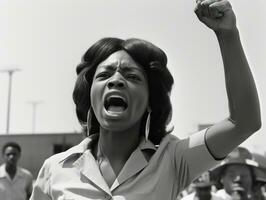 histórico colori foto do uma mulher conduzindo uma protesto ai generativo