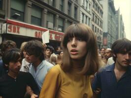 histórico colori foto do uma mulher conduzindo uma protesto ai generativo