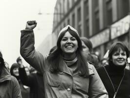 histórico colori foto do uma mulher conduzindo uma protesto ai generativo