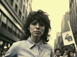 histórico colori foto do uma mulher conduzindo uma protesto ai generativo