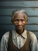 velho colori fotografia do uma Preto mulher a partir de a cedo 1900 ai generativo foto