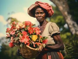 velho colori fotografia do uma Preto mulher a partir de a cedo 1900 ai generativo foto