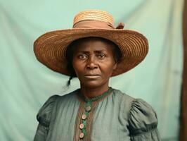 velho colori fotografia do uma Preto mulher a partir de a cedo 1900 ai generativo foto