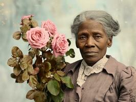 velho colori fotografia do uma Preto mulher a partir de a cedo 1900 ai generativo foto