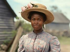velho colori fotografia do uma Preto mulher a partir de a cedo 1900 ai generativo foto