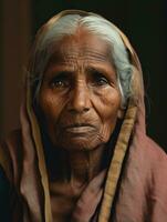 velho colori fotografia do uma indiano mulher a partir de a cedo 1900 ai generativo foto