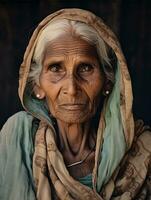 velho colori fotografia do uma indiano mulher a partir de a cedo 1900 ai generativo foto