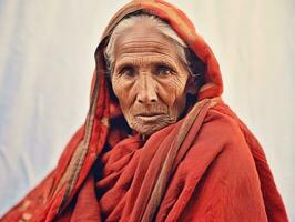 velho colori fotografia do uma indiano mulher a partir de a cedo 1900 ai generativo foto