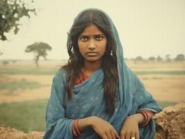 velho colori fotografia do uma indiano mulher a partir de a cedo 1900 ai generativo foto