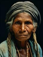 velho colori fotografia do uma indiano mulher a partir de a cedo 1900 ai generativo foto