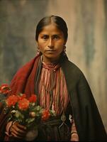 velho colori fotografia do uma mexicano mulher a partir de a cedo 1900 ai generativo foto