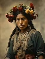 velho colori fotografia do uma mexicano mulher a partir de a cedo 1900 ai generativo foto