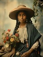 velho colori fotografia do uma mexicano mulher a partir de a cedo 1900 ai generativo foto