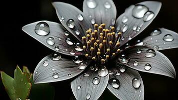 uma Preto flor com água gotas em isto generativo ai foto