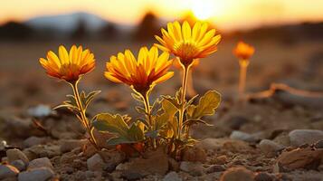 uma grupo do amarelo flores crescendo dentro uma campo generativo ai foto