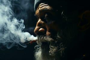 uma homem com uma barba fumar uma cigarro generativo ai foto