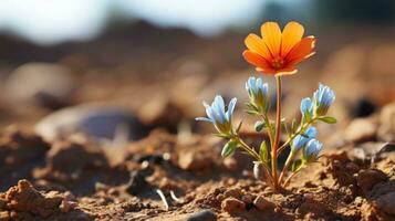 uma solteiro laranja flor é crescendo Fora do a sujeira generativo ai foto