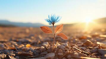 uma pequeno azul flor é crescendo Fora do a terra generativo ai foto