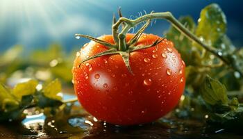 fresco tomate, saudável comida, natureza vibrante, orgânico, vegetariano deleite gerado de ai foto