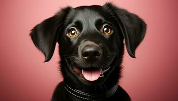 fofa cachorro sentado, olhando às Câmera, Preto fundo gerado de ai foto