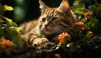 fofa gatinho sentado dentro grama, desfrutando natureza beleza gerado de ai foto